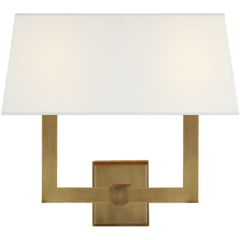 Chapman & Myers Square Tube 2 Light 15.5 inch Hand-Rubbed Antique Brass Double Sconce Wall Light in Linen 2
