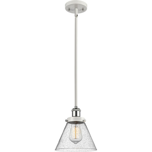 Ballston Large Cone 1 Light 8 inch White and Polished Chrome Pendant Ceiling Light in Seedy Glass