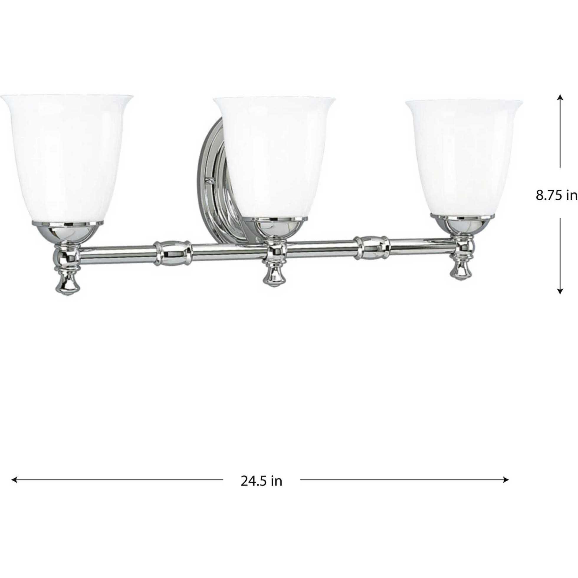 Victorian 3 Light 25 inch Polished Chrome Bath Vanity Wall Light, Delta