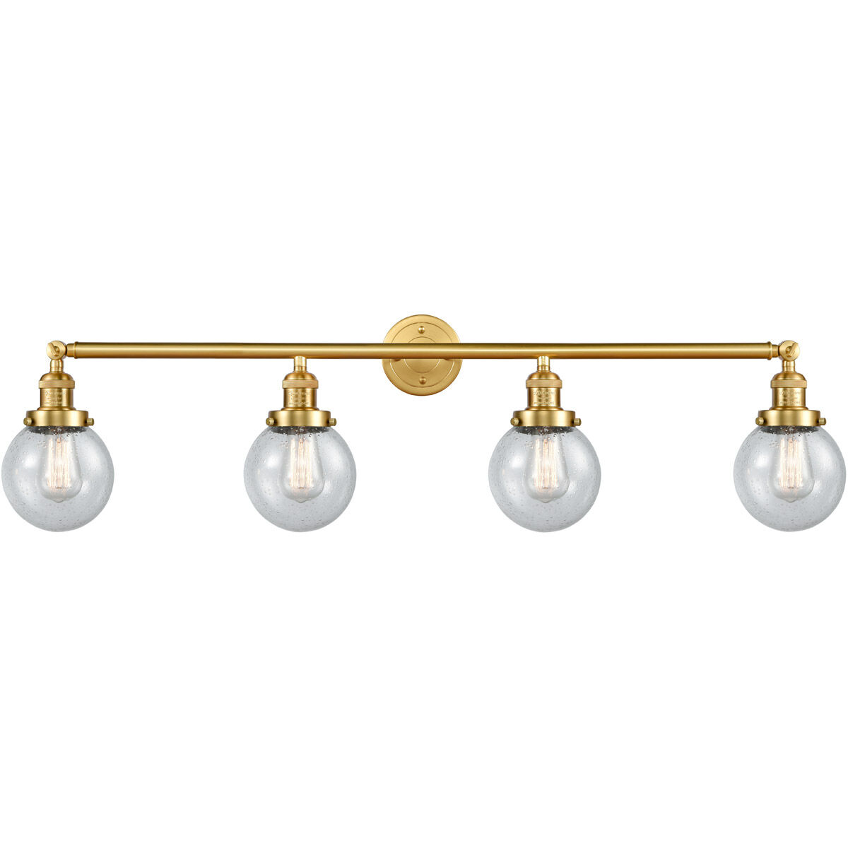 Franklin Restoration Beacon 4 Light 42 inch Satin Gold Bath Vanity Light Wall Light in Seedy Glass Franklin Restoration
