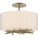 Brindille 3 Light 15 inch Soft Gold Semi-Flush Ceiling Light in Flax