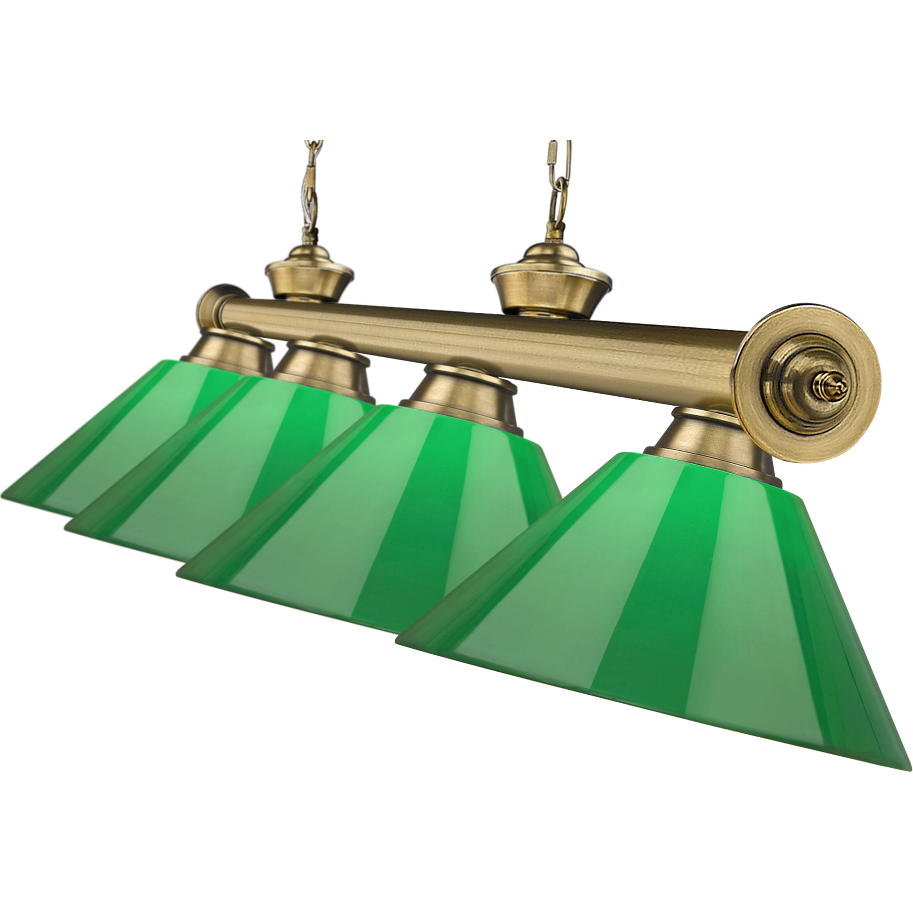 Cordon 4 Light 81.25 inch Rubbed Brass Billiard Ceiling Light in Green Plastic