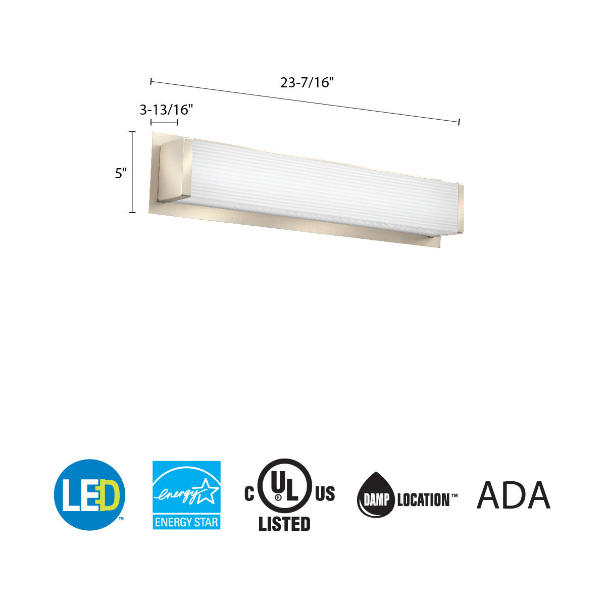 FMVTSL Square LED 23 inch Brushed Nickel Vanity Light Wall Light