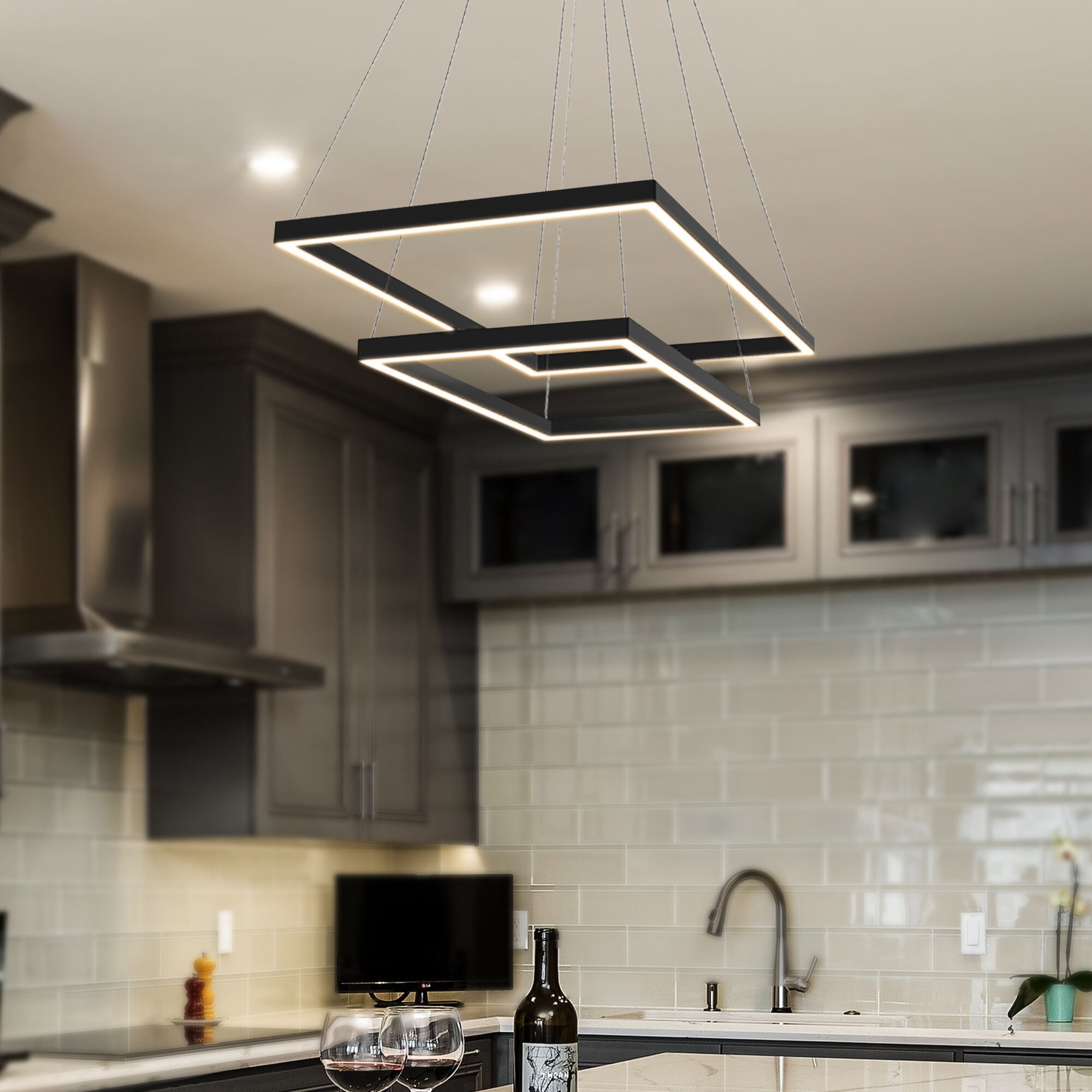 Atria Duo 17.25 inch Black Chandelier Ceiling Light