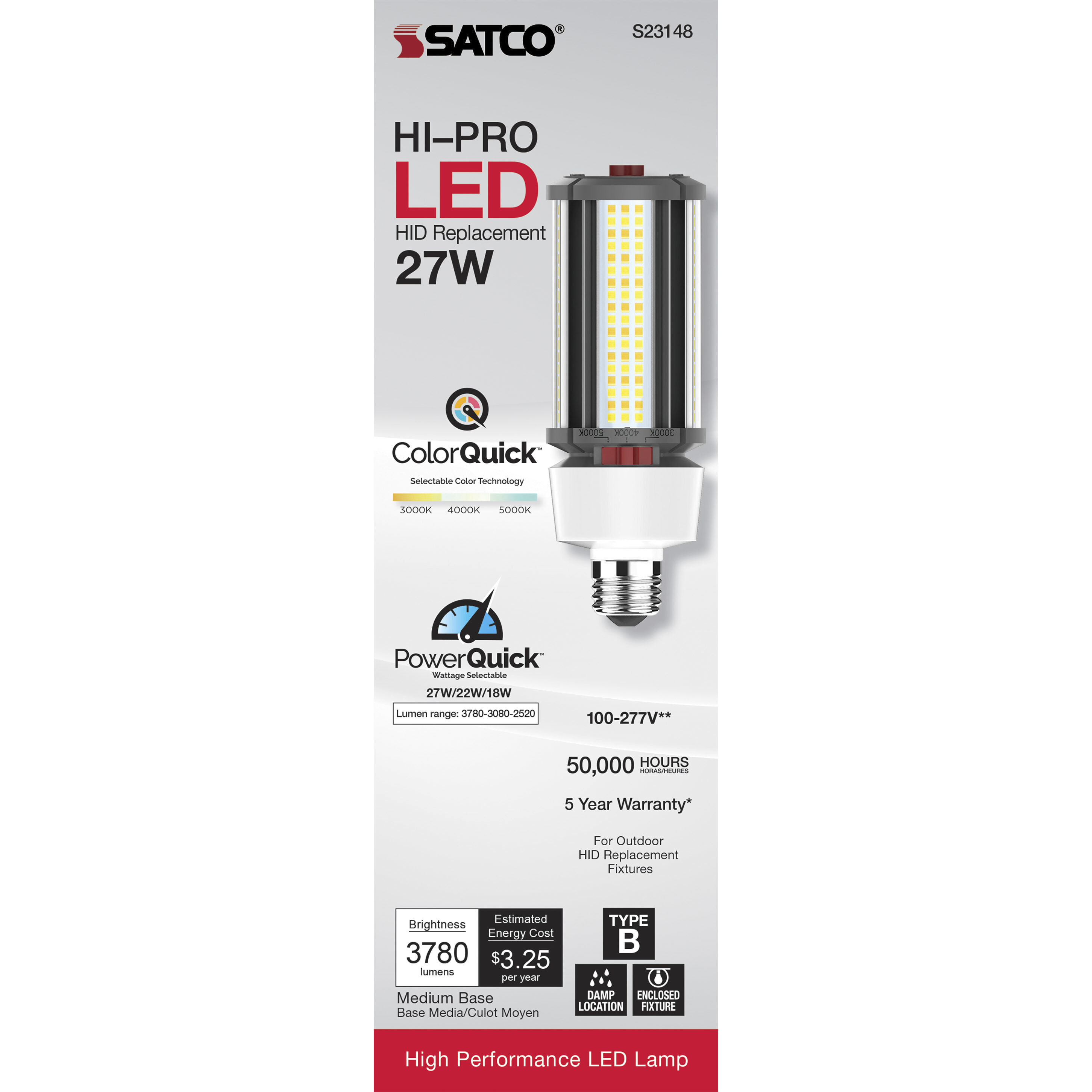 Hi-Pro LED LED 27.00 watt 3000K HID Replacements