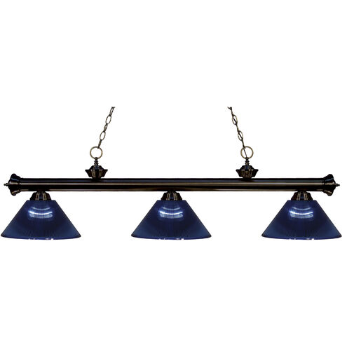Riviera 3 Light 57 inch Bronze Billiard Ceiling Light in Dark Blue Acrylic, 10.65
