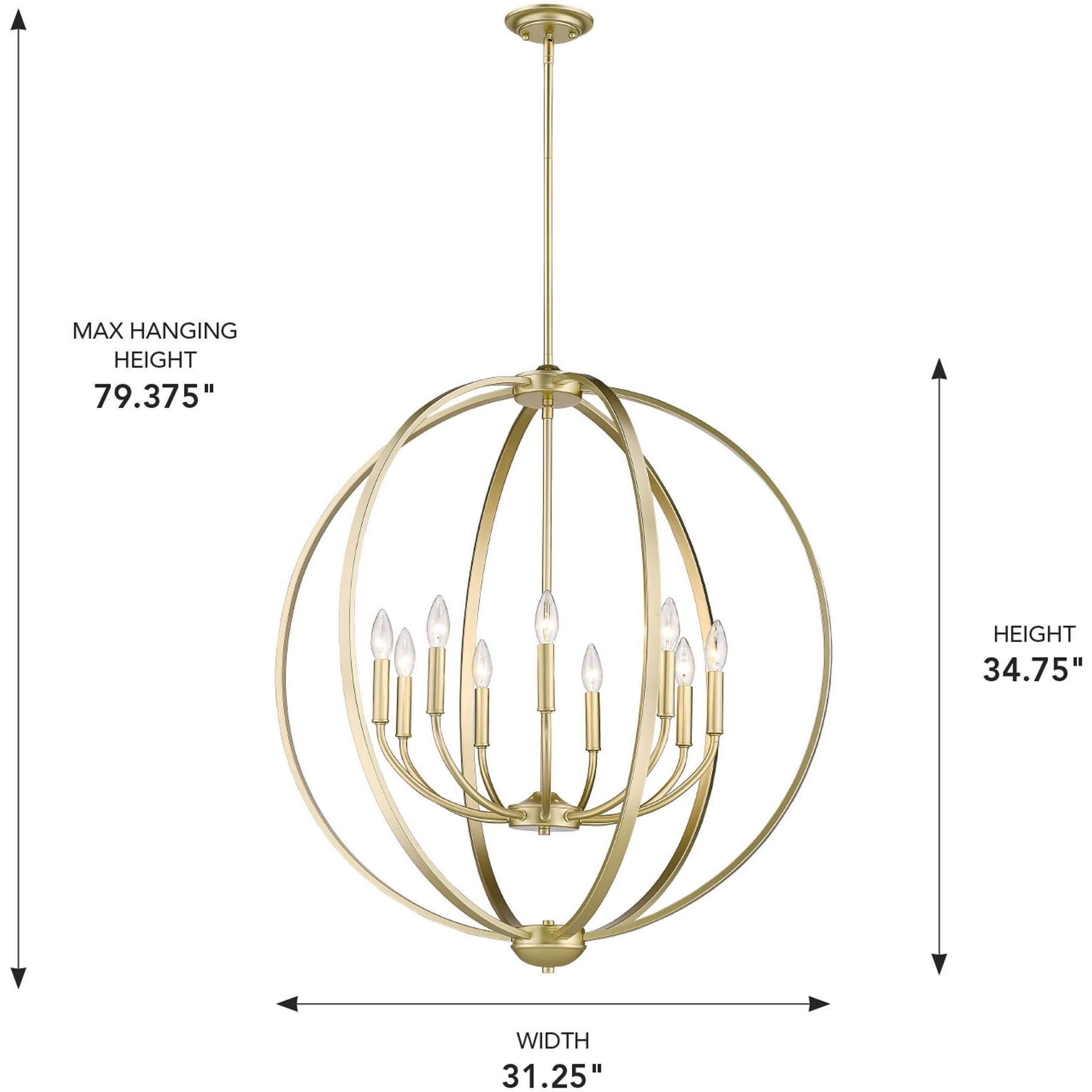 Colson 31.25 inch 60.00 watt Olympic Gold Chandelier Ceiling Light in No Shade, Large