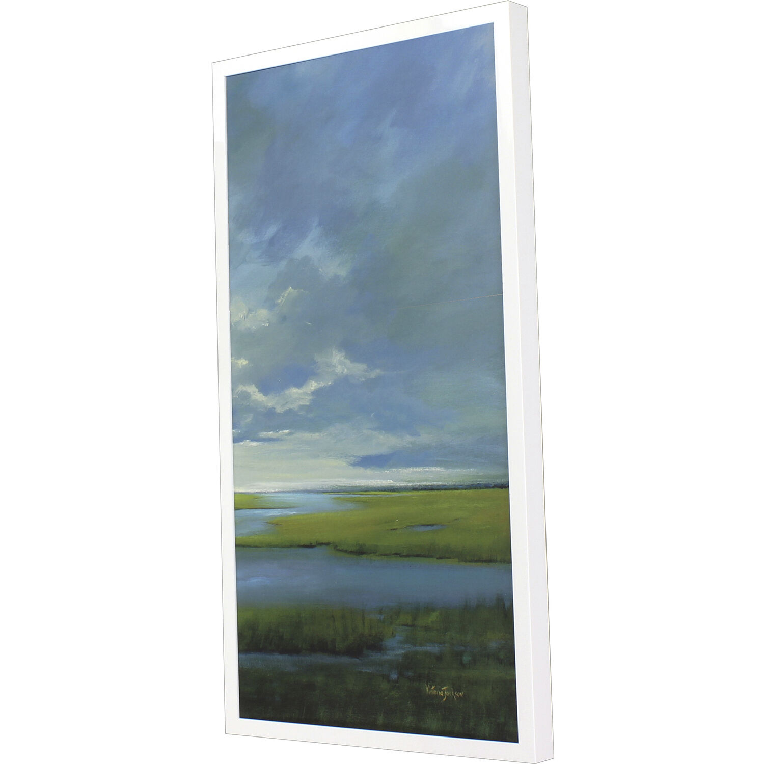 Wetland Blue and Green and White Framed Art