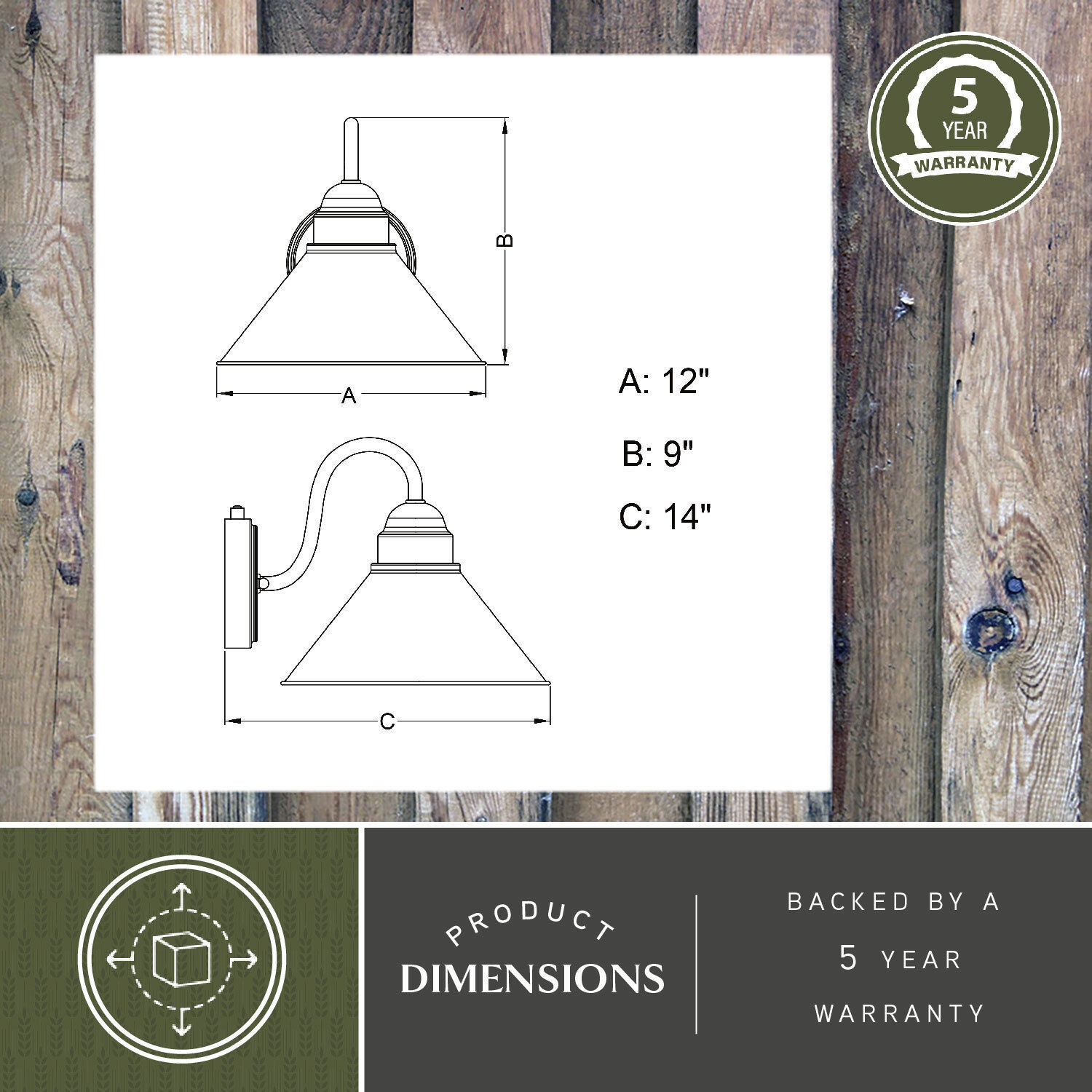 Outland LED 9 inch Aged Iron and Light Gold Outdoor Wall