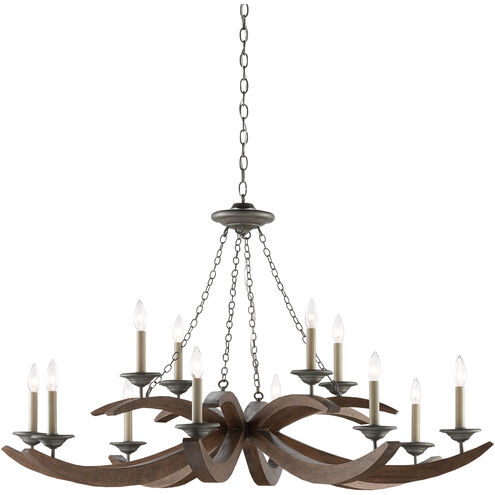 Whitlow 12 Light 51 inch Burnt Wood/Antique Galvanize Chandelier Ceiling Light