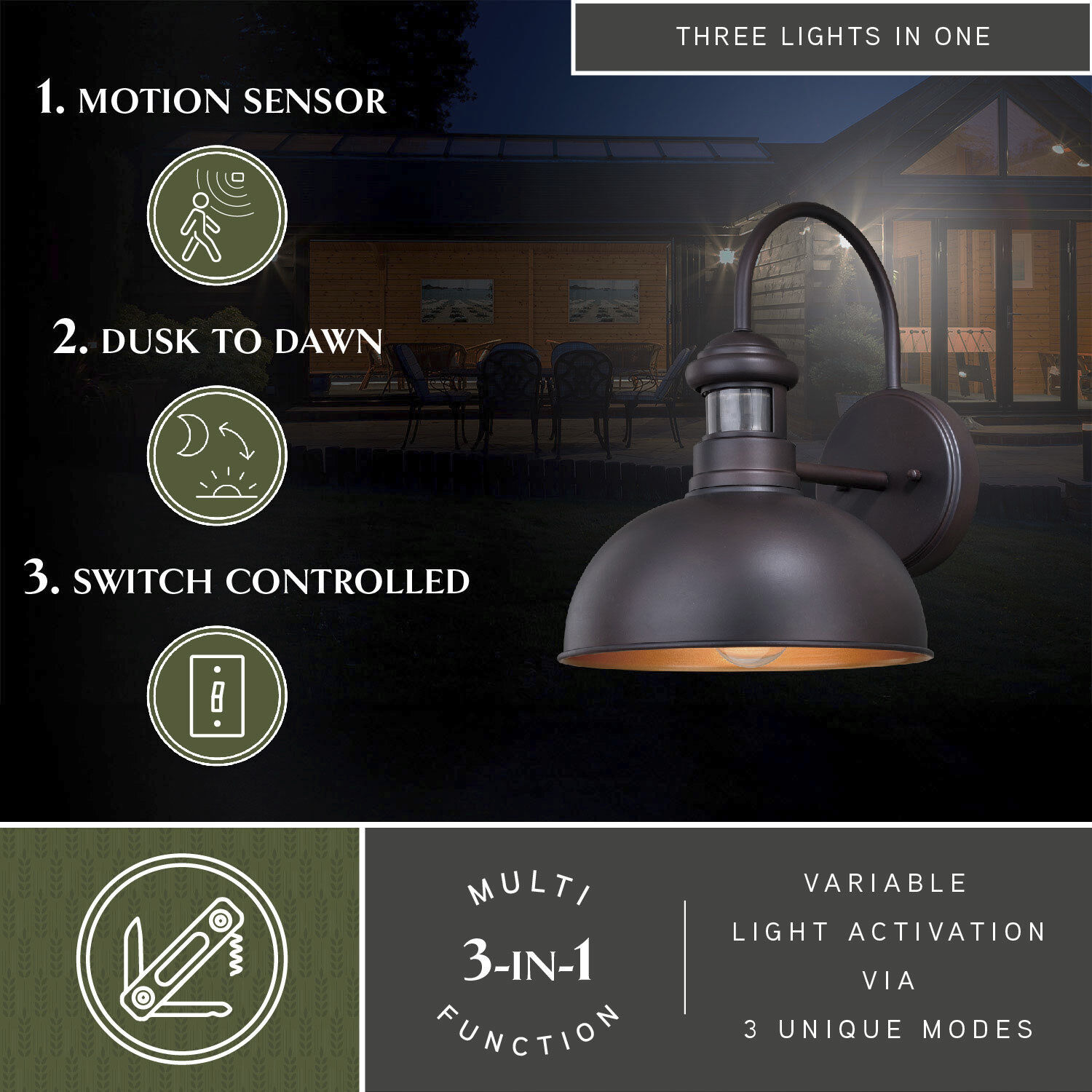 Franklin Oil Burnished Bronze and Light Gold Outdoor Motion Sensor, Dualux