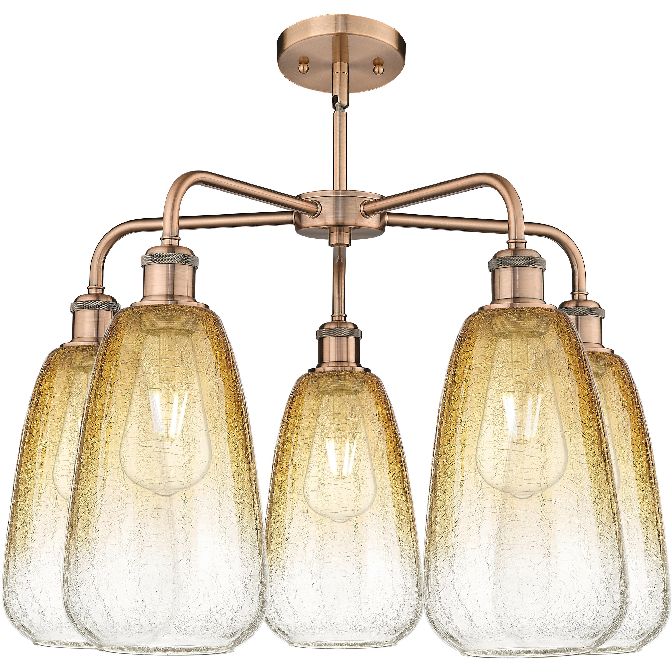 Ballston Brookhaven Almond 5 Light 24.5 inch Antique Copper Chandelier Ceiling Light in Amber Glass