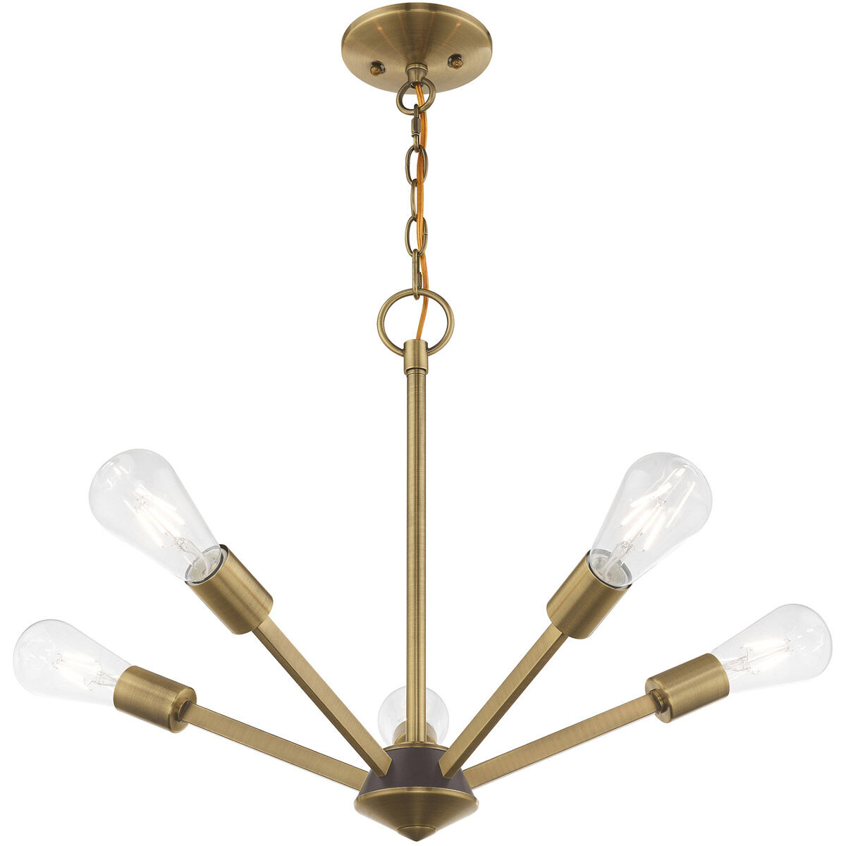 Prague 5 Light 20 inch Antique Brass with Bronze Accents Chandelier Ceiling Light