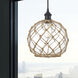 Ballston Large Farmhouse Rope LED 10 inch Matte Black Mini Pendant Ceiling Light in Clear Glass with Brown Rope, Black Textured, Ballston