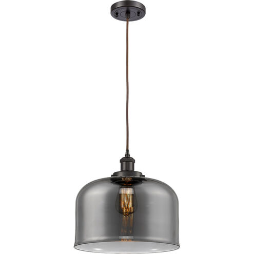 Ballston X-Large Bell LED 12 inch Oil Rubbed Bronze Mini Pendant Ceiling Light in Plated Smoke Glass, Ballston