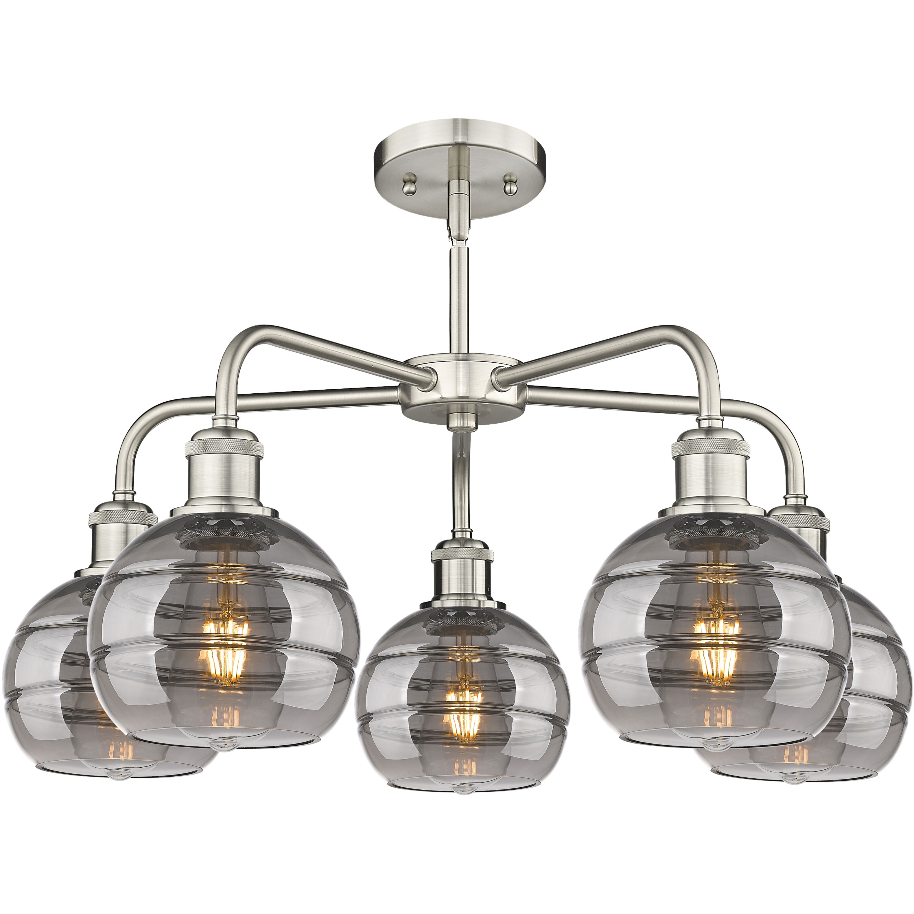 Ballston Rochester 5 Light 23.88 inch Satin Nickel Stem Hung Chandelier Ceiling Light