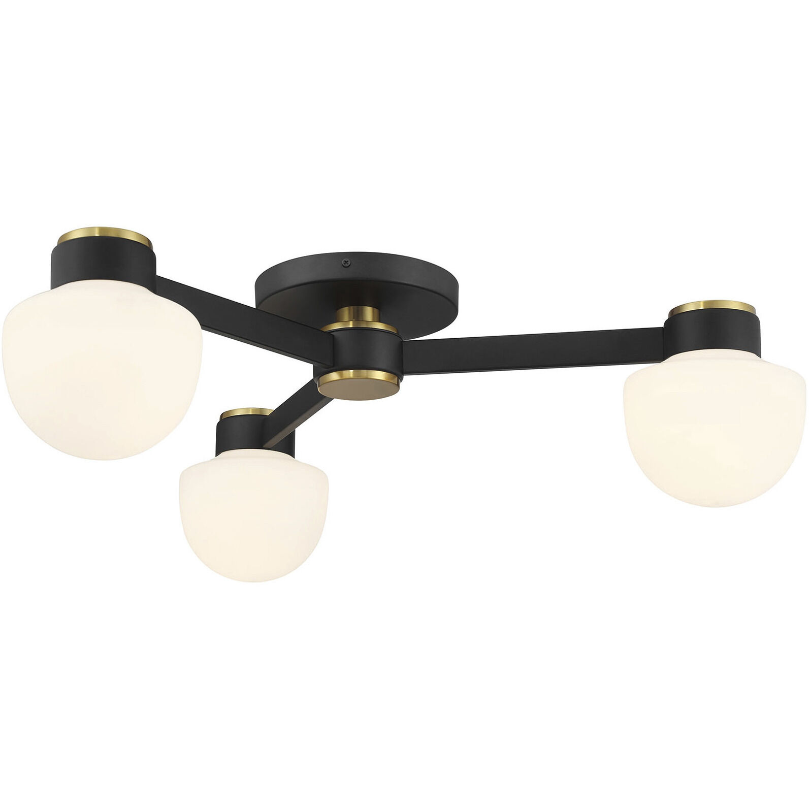Mid-Century Modern 3 Light 30 inch Matte Black with Natural Brass Semi-Flush Ceiling Light
