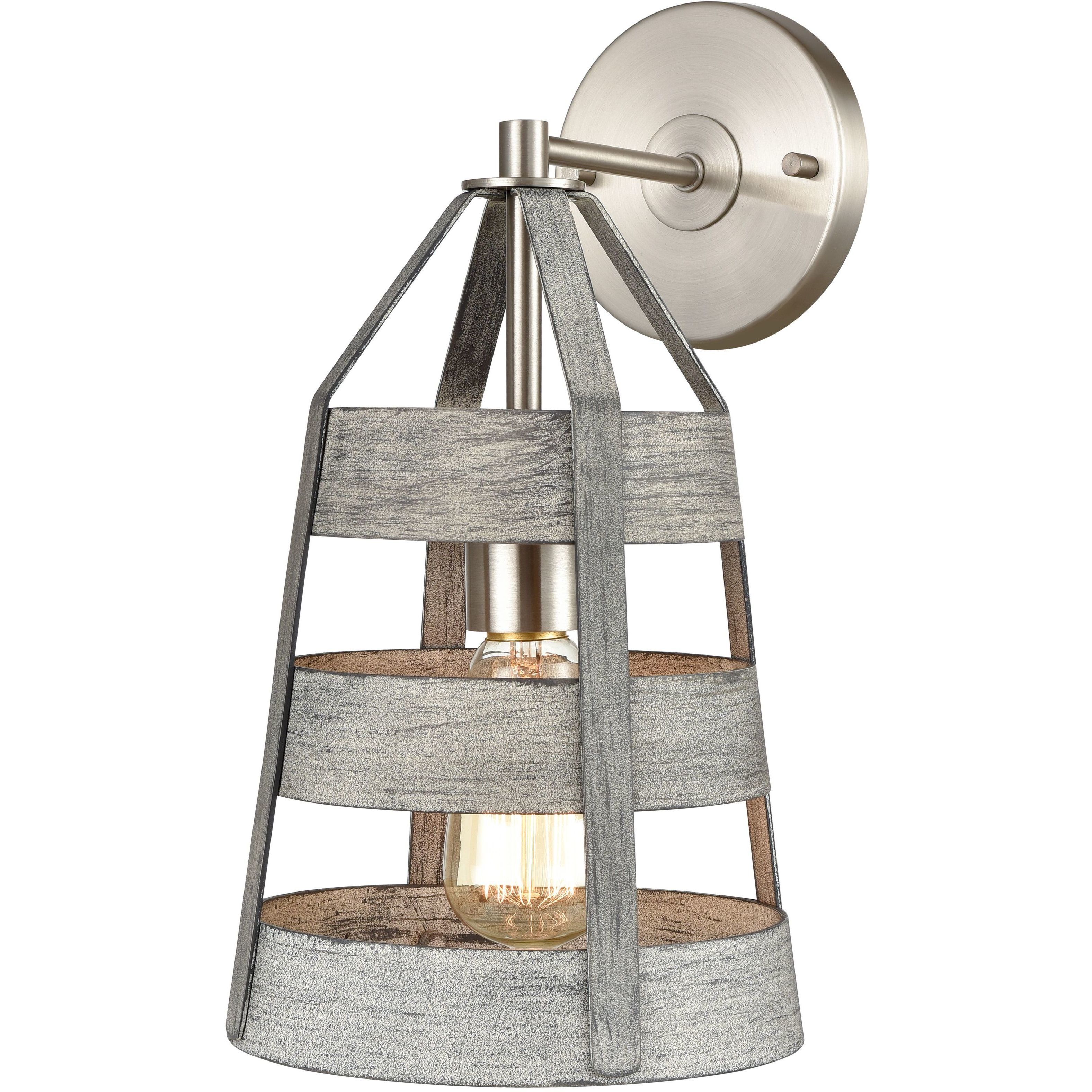 Brigantine Sconce Wall Light in Weathered Driftwood and Satin Nickel