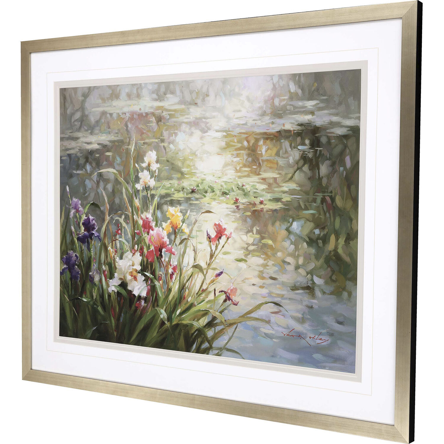 Afternoon Reflection Green and Blue and Pink and Purple Framed Art