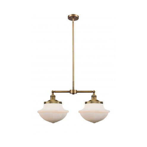 Franklin Restoration Large Oxford 2 Light 25 inch Brushed Brass Island Light Ceiling Light in Matte White Glass, Franklin Restoration