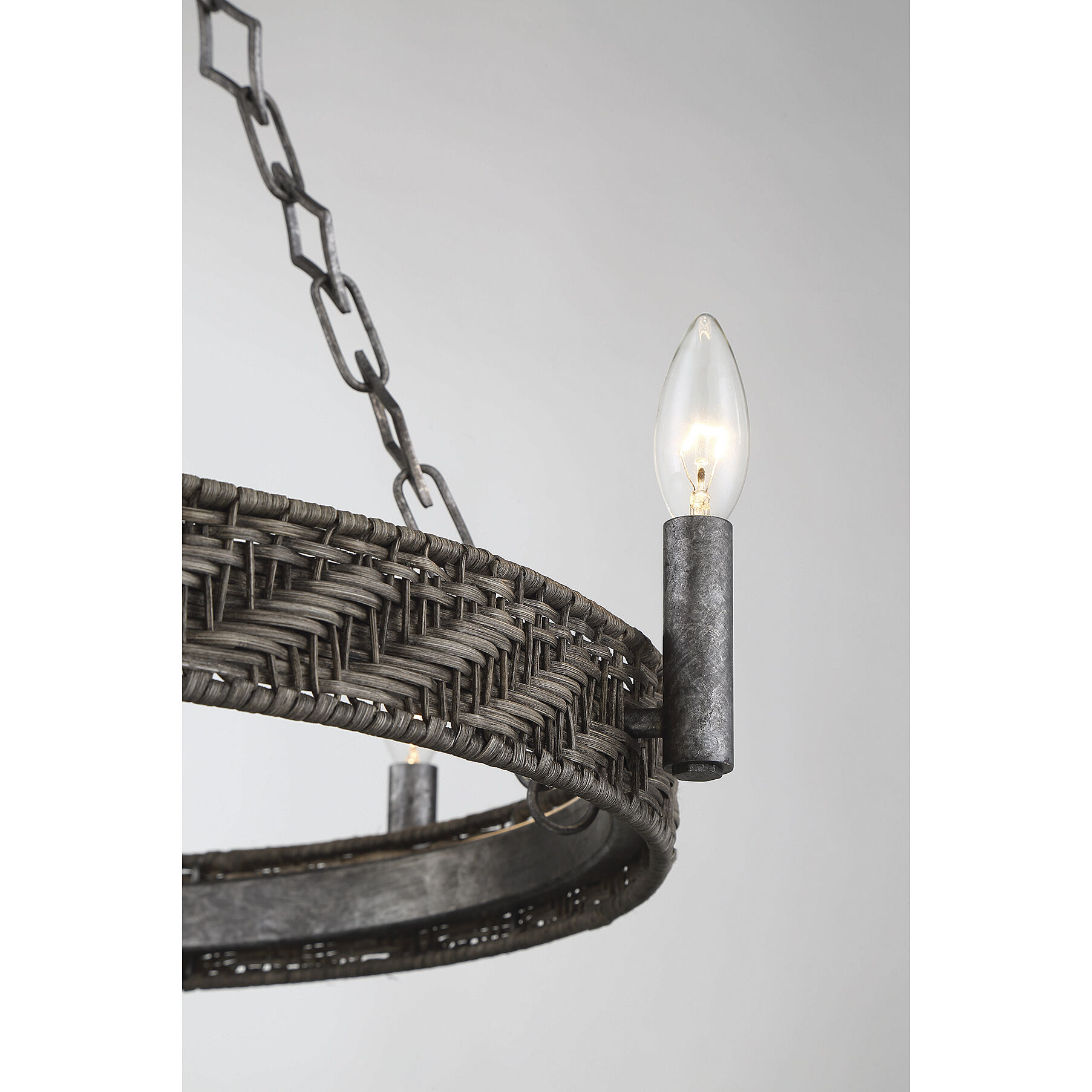 Tripoli 5 Light 26 inch Mottled Zinc with Natural Rattan Chandelier Ceiling Light