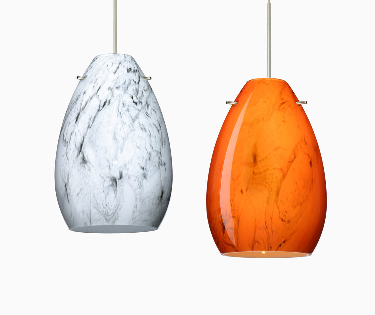 Pera 1 Light Satin Nickel Pendant Ceiling Light in Marble Grigio Glass, Incandescent