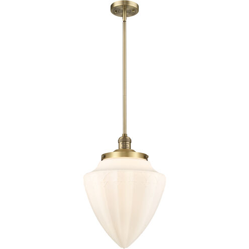 Franklin Restoration Bullet LED 12 inch Brushed Brass Mini Pendant Ceiling Light in Matte White