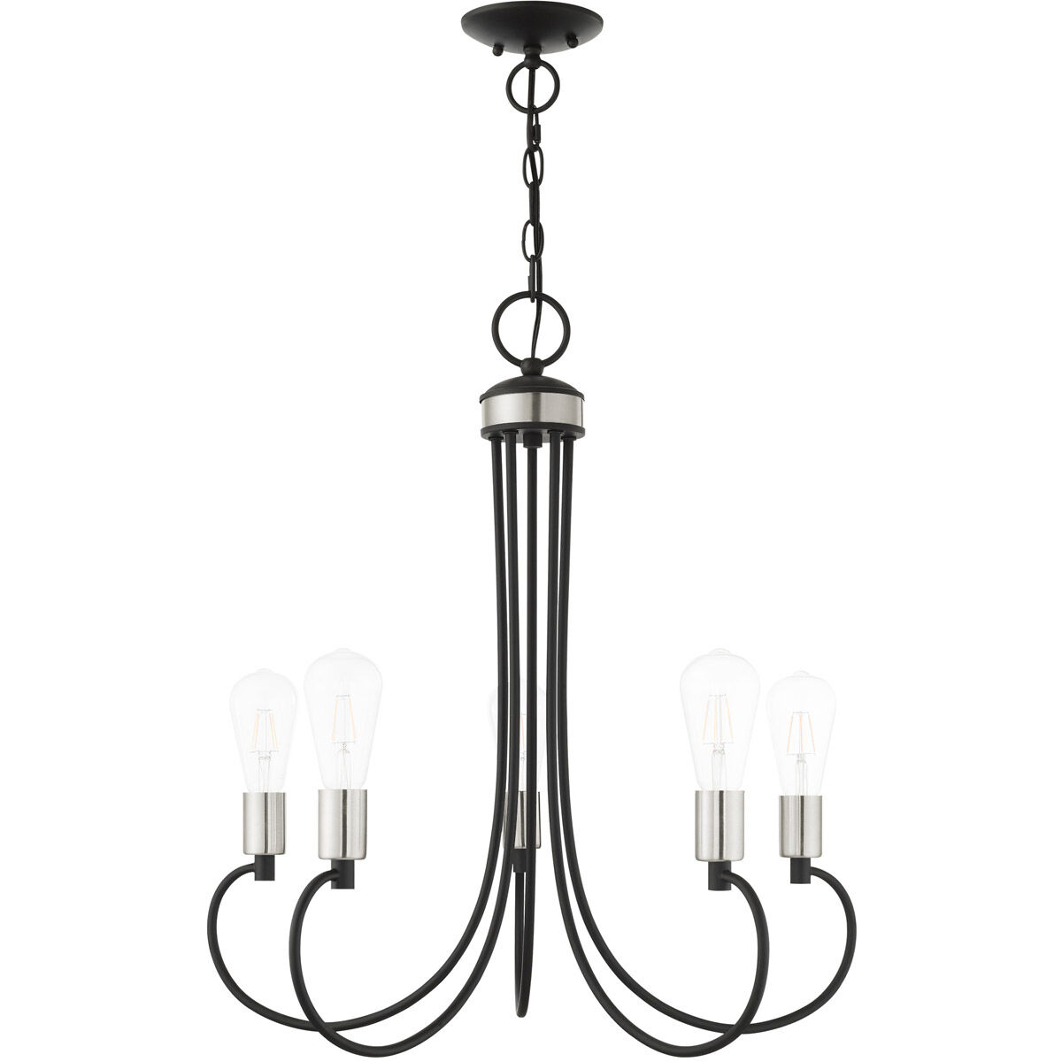 Bari 5 Light 25 inch Black with Brushed Nickel Accents Chandelier Ceiling Light
