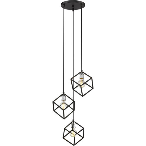 Vertical 3 Light 18 inch Matte Black and Brushed Nickel Chandelier Ceiling Light