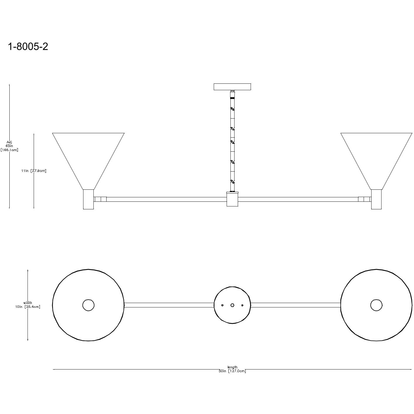Pharos 2 Light 50 inch Noble Brass Linear Chandelier Ceiling Light