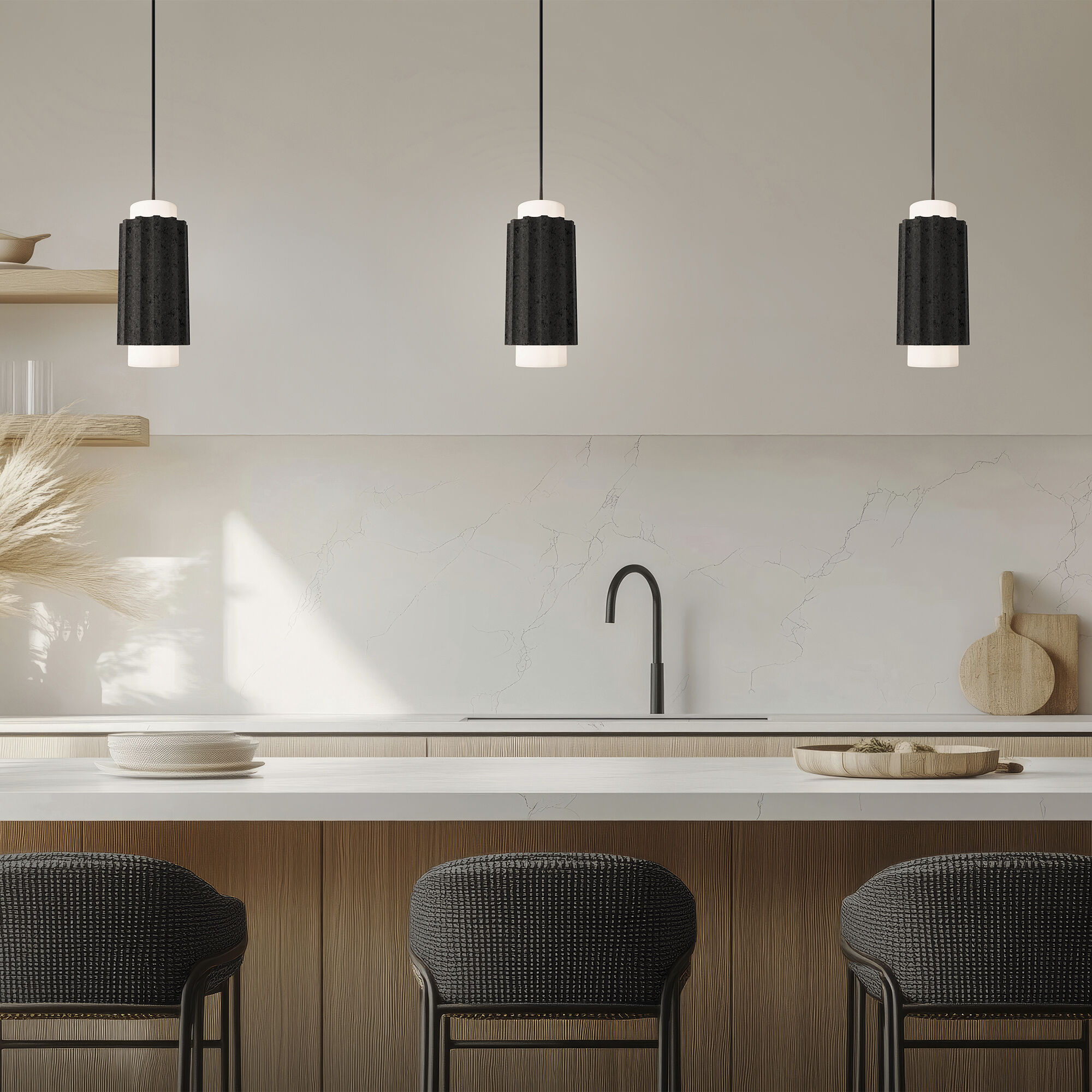 Caviar LED 7 inch Bassalt Stone and Black Indoor Hanging Lighting Ceiling Light in 4000K