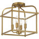 Transitional 4 Light 12 inch Natural Brass Semi-Flush Ceiling Light