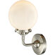 Nouveau Beacon LED 6 inch Brushed Satin Nickel Sconce Wall Light in Matte White Glass, Nouveau