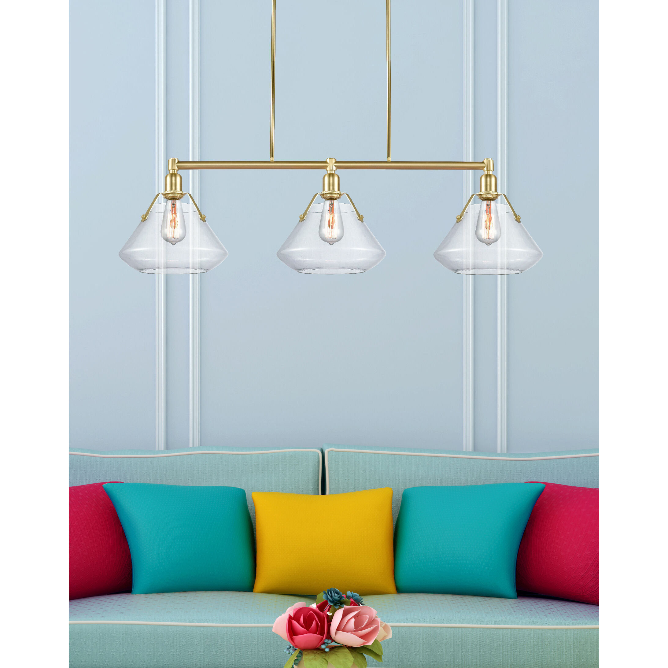 Luna 3 Light 41.75 inch Satin Brass Island Light Ceiling Light