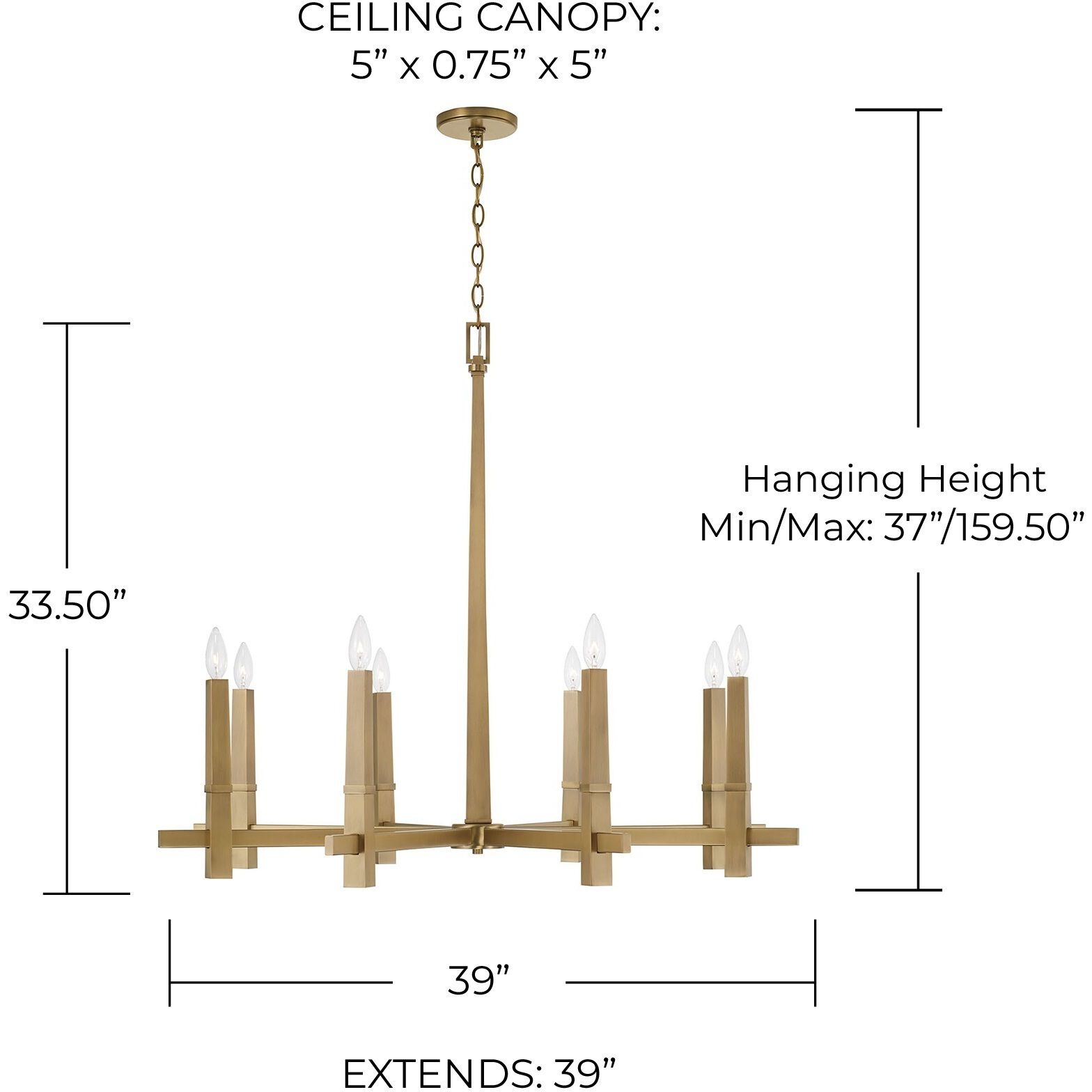 Blake 8 Light 39 inch Aged Brass Chandelier Ceiling Light