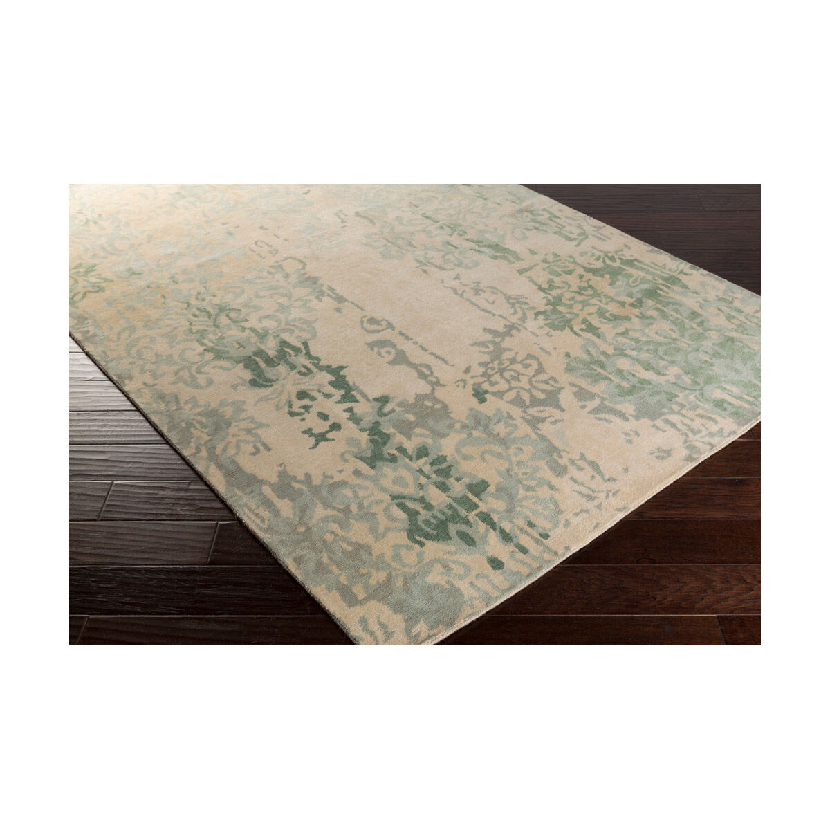 Brocade 96 X 60 inch Green and Green Area Rug, Wool