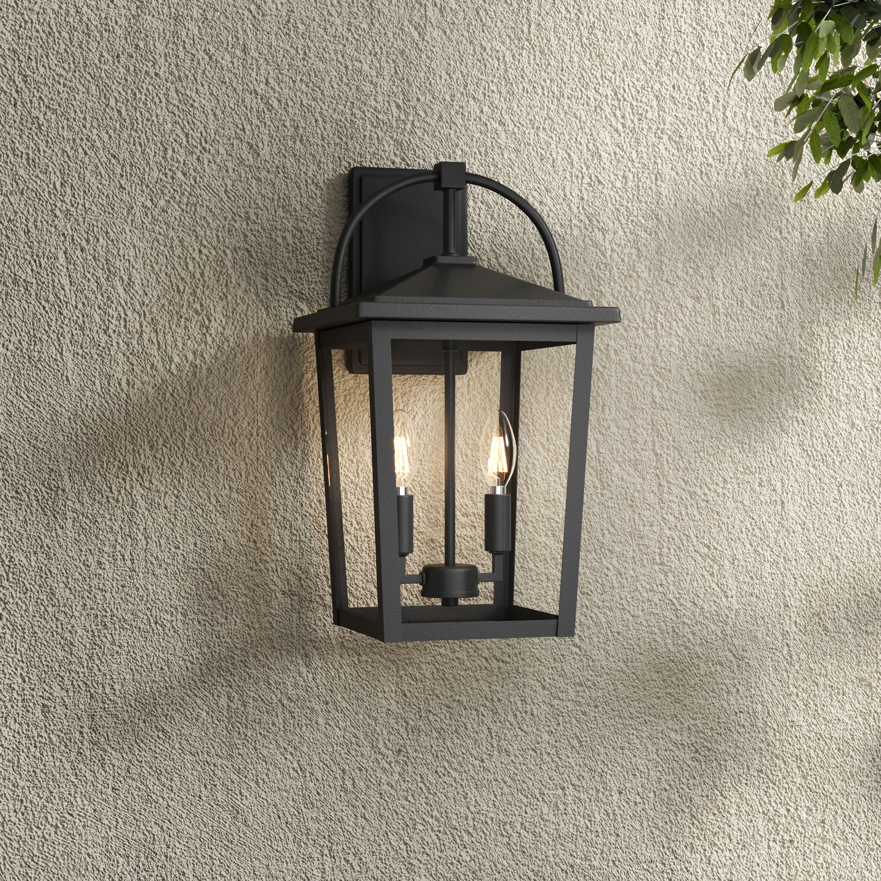 Strathden 2 Light 17 inch Powder Coated Black Outdoor Wall Sconce