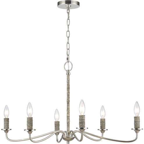 Abaca 6 Light 32 inch Polished Nickel with Gray Chandelier Ceiling Light