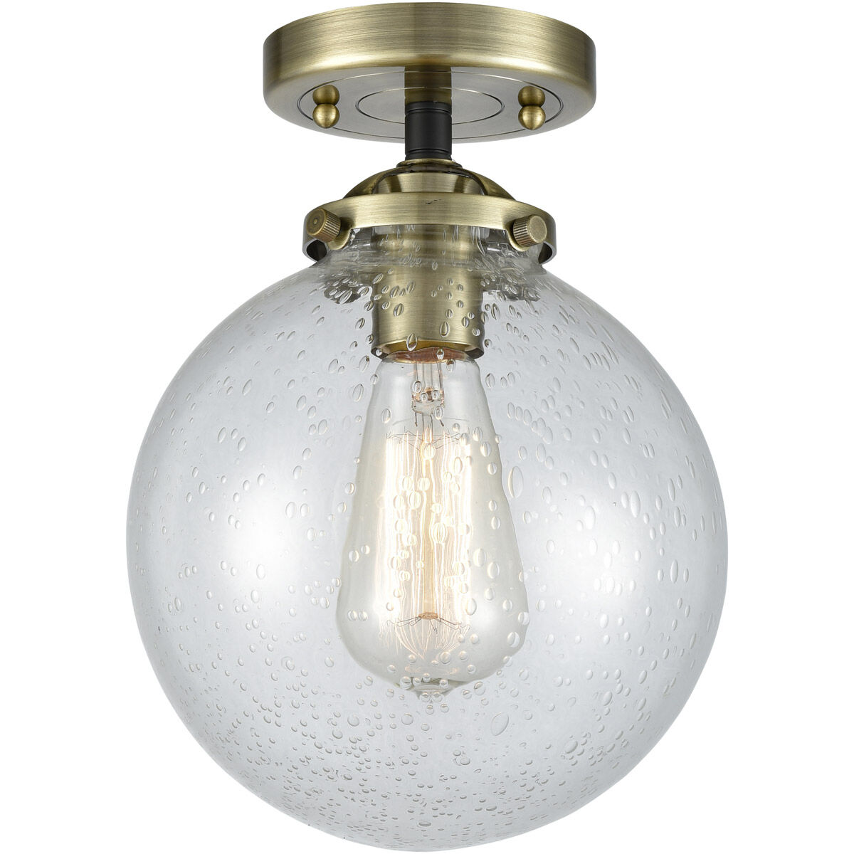 Nouveau XX-Large Beacon 1 Light 12 inch Black Antique Brass Semi-Flush Mount Ceiling Light in Seedy Glass, Nouveau