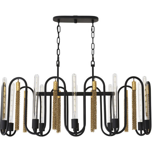 Darden 10 Light 38 inch Matte Black/Antique Gold Linear Pendant Ceiling Light