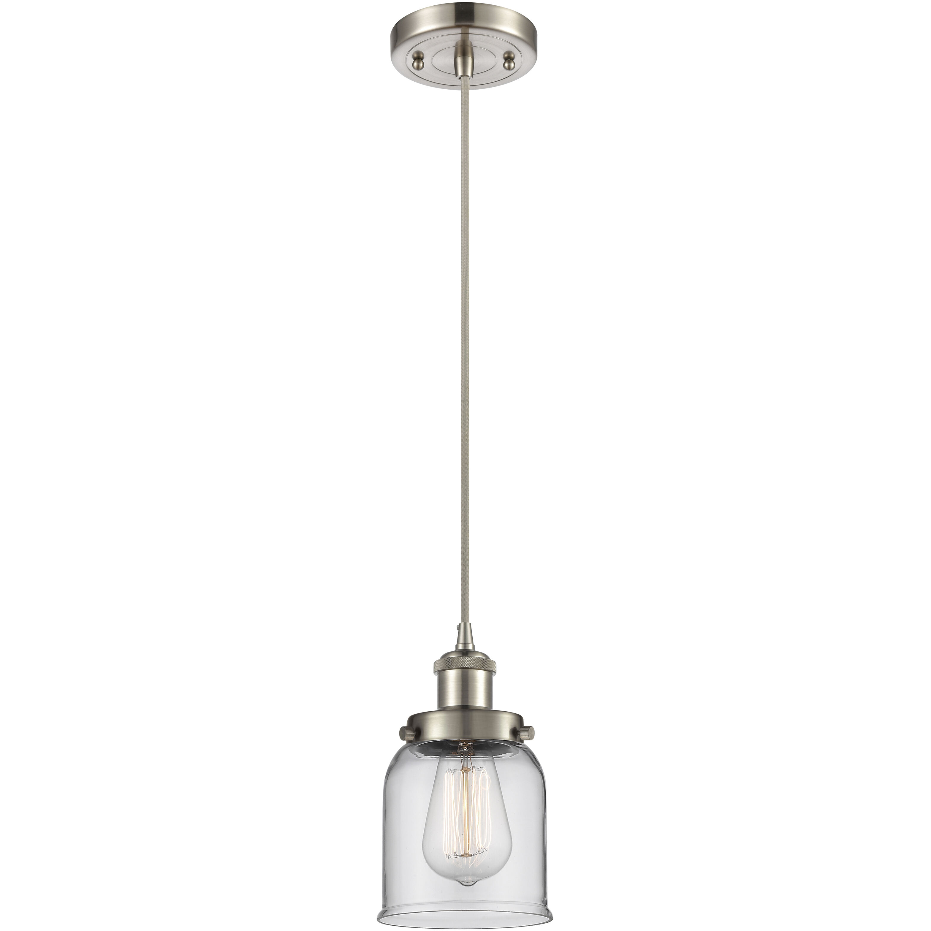 Ballston Small Bell LED 5 inch Brushed Satin Nickel Mini Pendant Ceiling Light in Clear Glass, Black Textured, Ballston