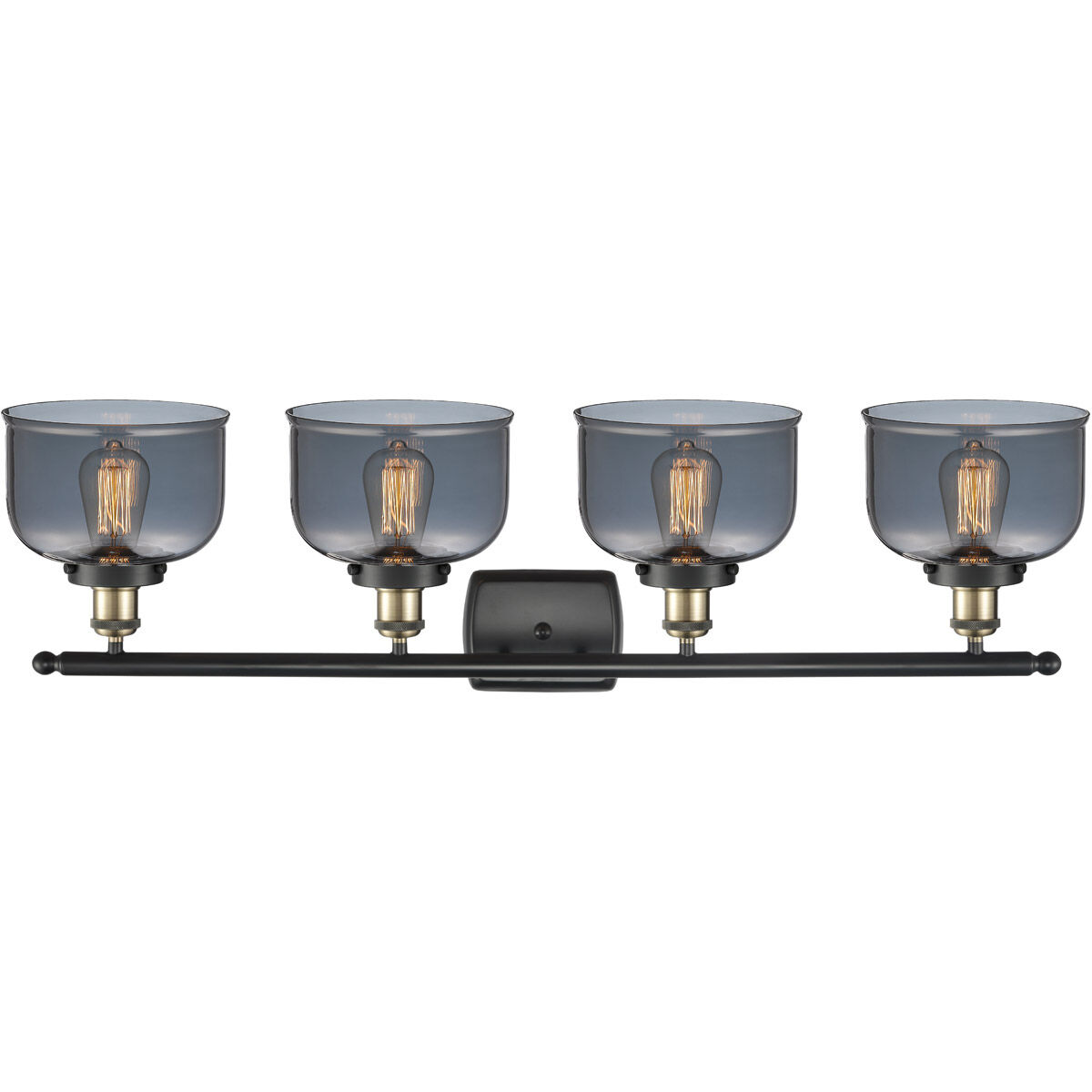 Ballston Large Bell 4 Light 36 inch Black Antique Brass Bath Vanity Light Wall Light in Plated Smoke Glass