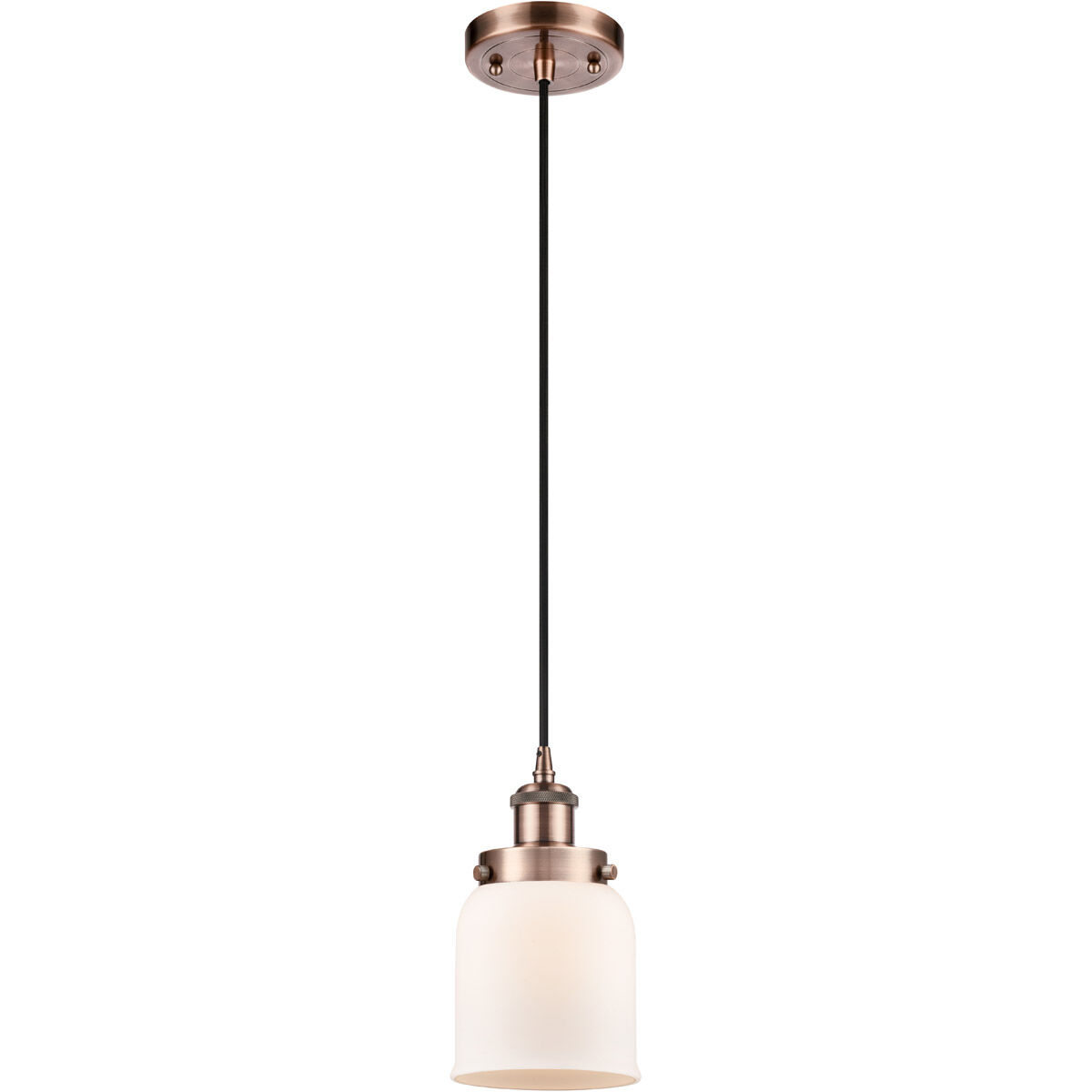 Ballston Small Bell 1 Light 5 inch Antique Copper Mini Pendant Ceiling Light in Matte White Glass