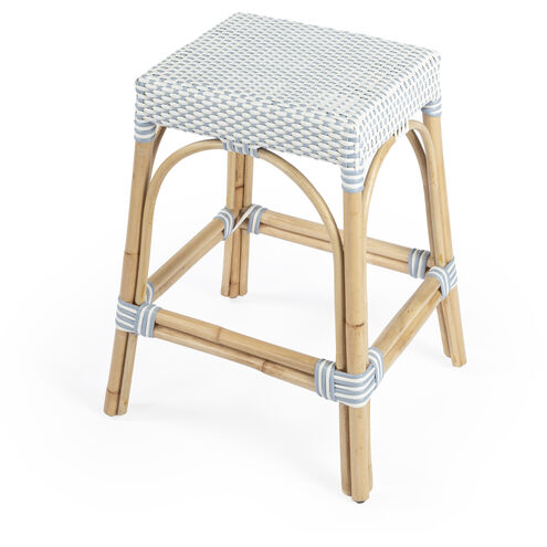 Robias Rectangular Rattan 24.5" Counter Stool in White and Sky Blue Dot