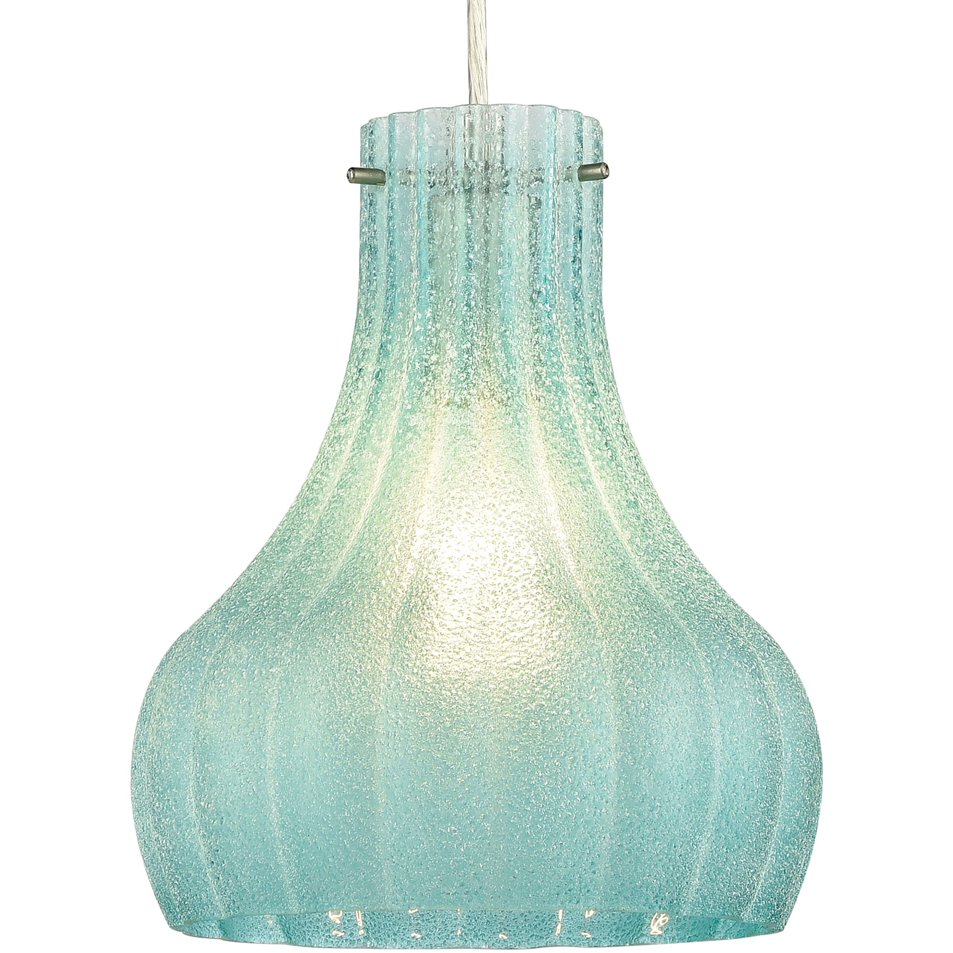 Coastal Scallop 1 Light 8 inch Satin Nickel Mini Pendant Ceiling Light in Seafoam Sugar Scavo Glass