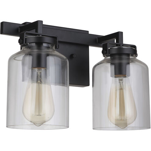 Foxwood 2 Light 13 inch Flat Black with Dark Teak Vanity Light Wall Light in Flat Black/Dark Teak