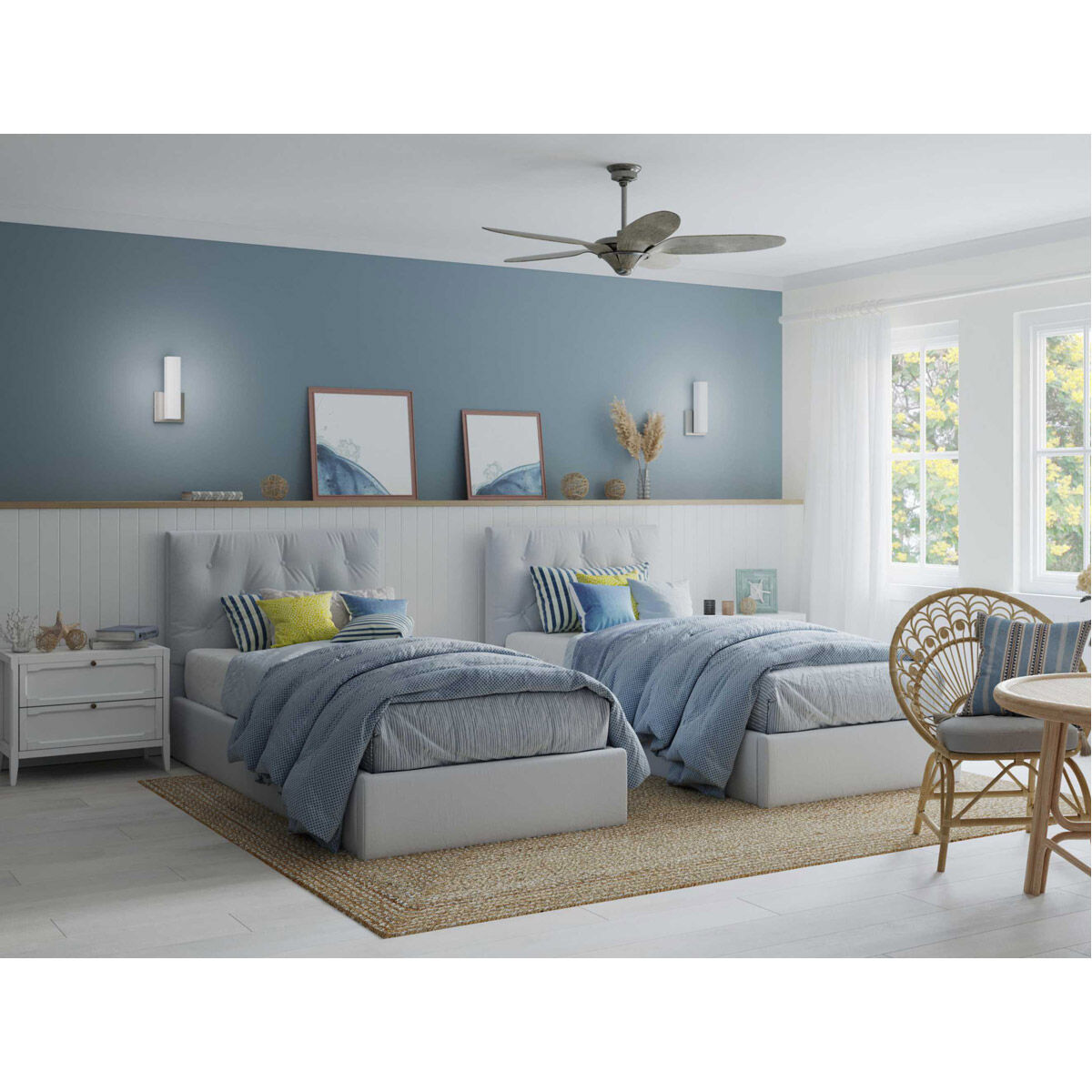 Mesilla 60 inch Antique Nickel with White Barnwood Blades Outdoor Ceiling Fan