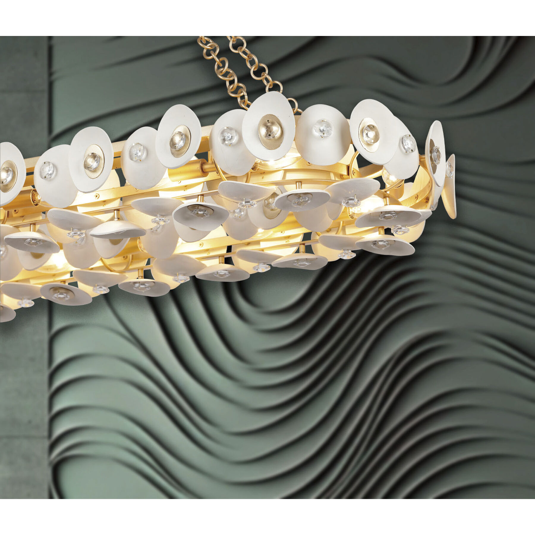 Niu 14 Light 49 inch Coconut Shell Gold / Coconut Shell White Island Light Ceiling Light