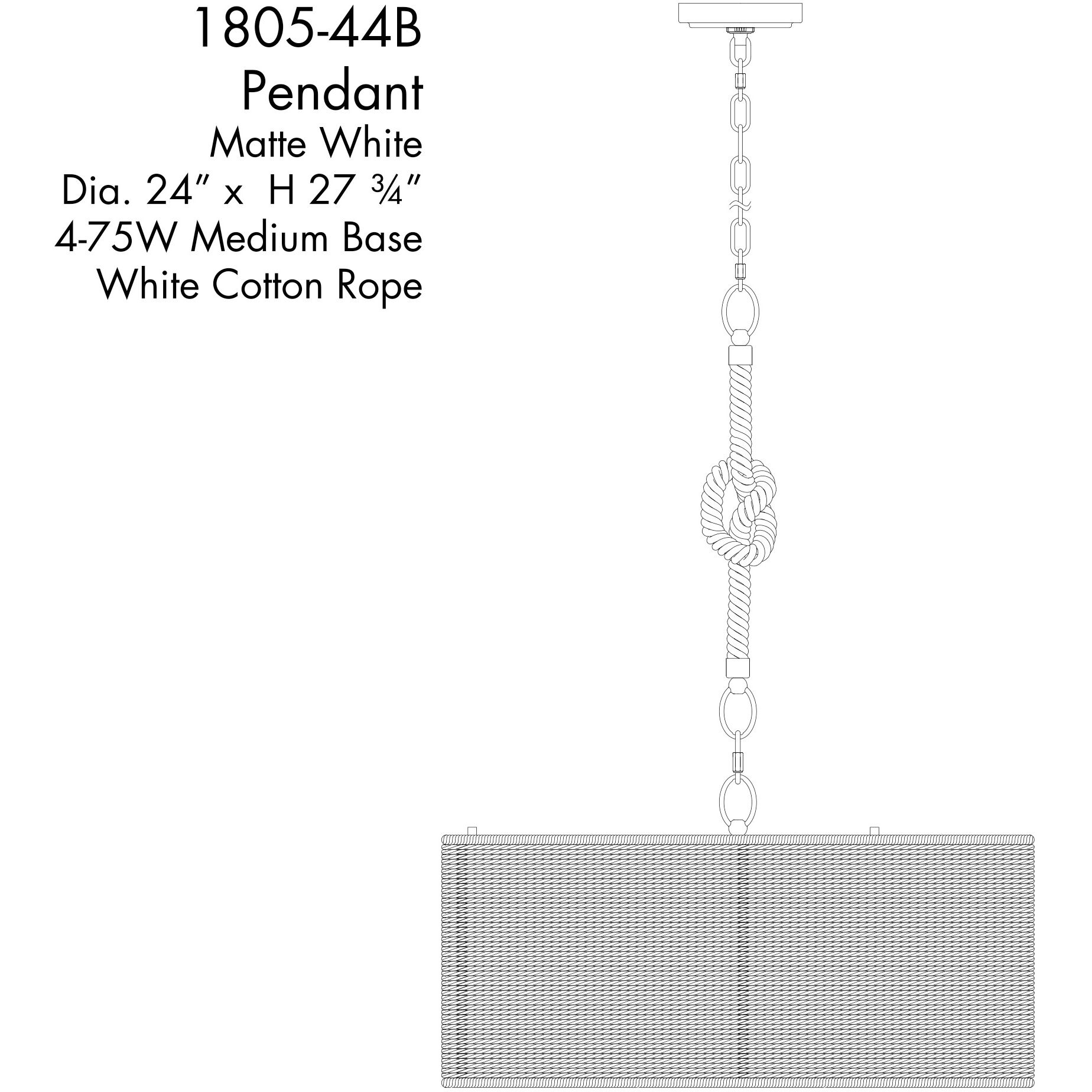 Lodelle 4 Light 24 inch Matte White Pendant Ceiling Light