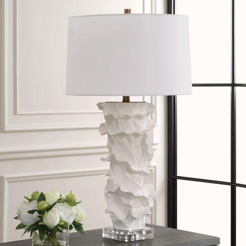 Wisp 32.5 inch 150.00 watt Satin White Glaze with Brass and Crystal Table Lamp Portable Light